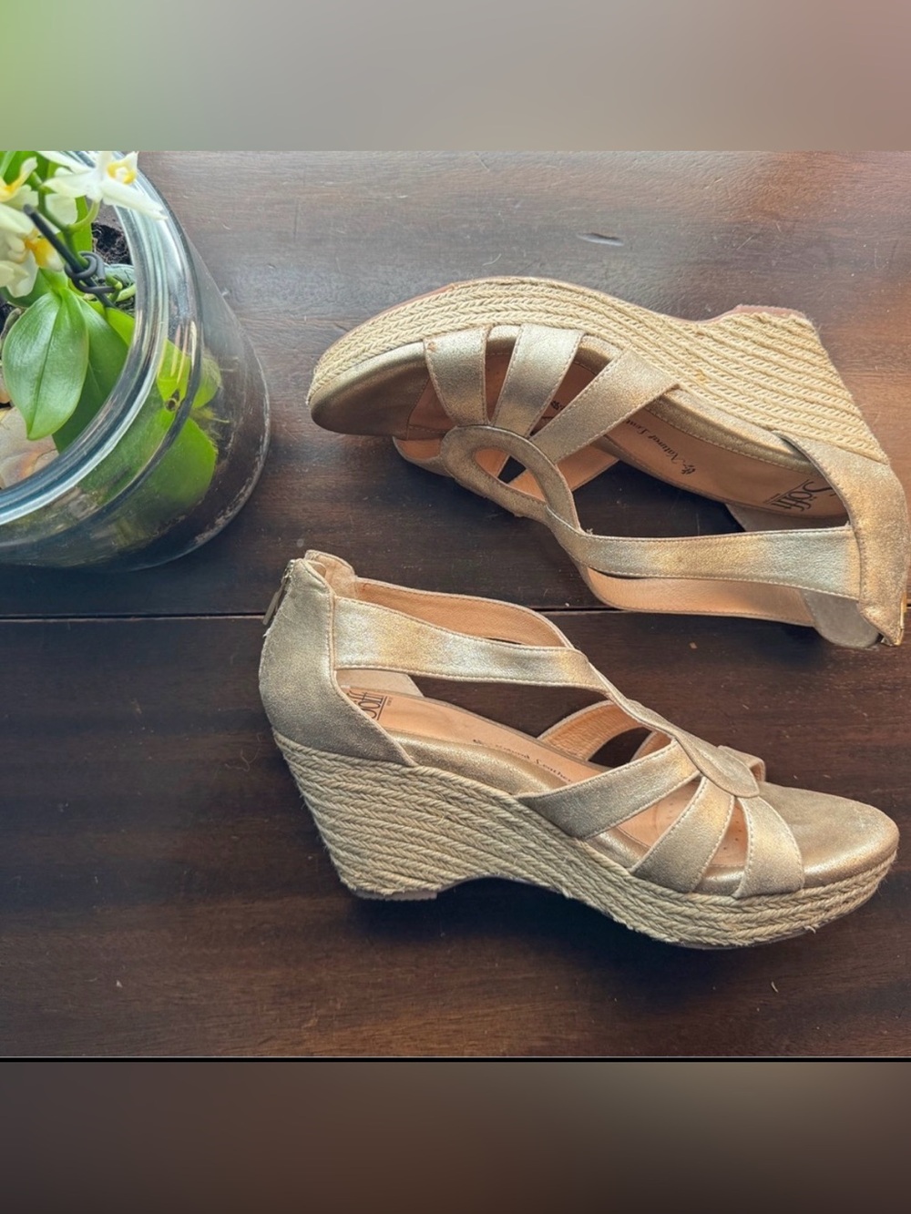Sofft Gold Strappy Wedge Heeled Sandals
